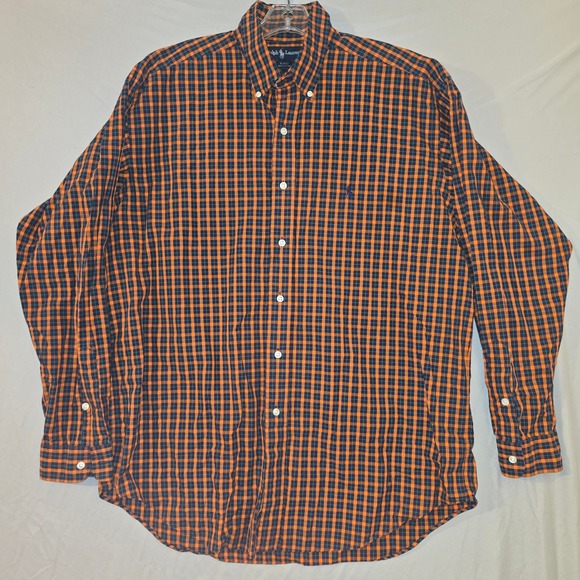 Ralph Lauren Other - Ralph Lauren Button Down Shirt Large Men Orange Navy Plaid Blake Cotton Long Slv